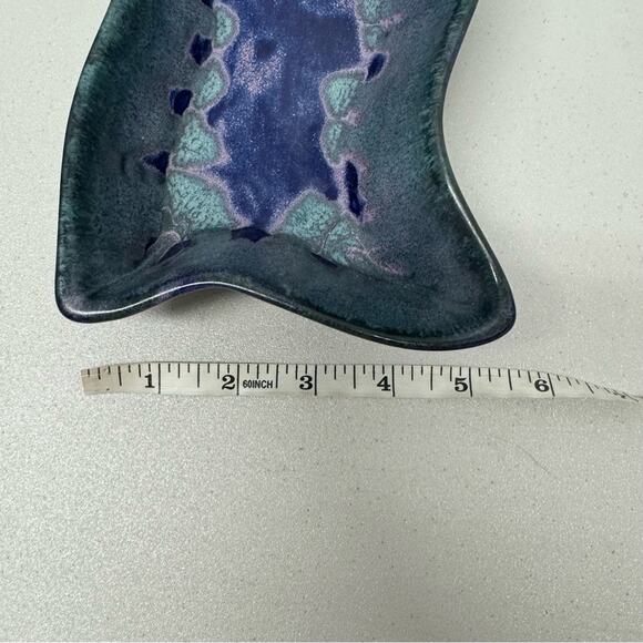 Sheepscot River Pottery Ocean Blue Wavy Tray Pink Glitter Serving Platter - Picture 6 of 8